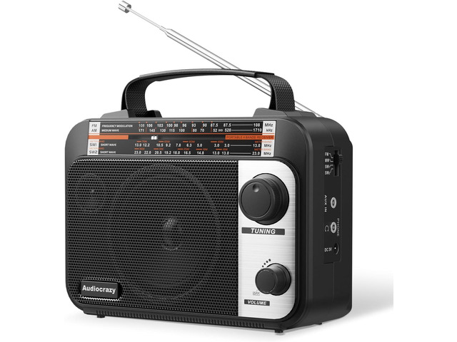 Multi-Band AM/FM/SW1-2 Radio Transistor Radio AC or Battery Operated with Best Reception Big Speaker and Precise Tuning Knob with AUX in & 3.5mm...