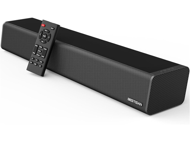 Sound Bar, BESTISAN 50 Watts Soundbar with HDMI, Optical, AUX, USB,Sub Out and Bluetooth Connection, DSP, Bass Adjustable, 16 Inch, Mountable