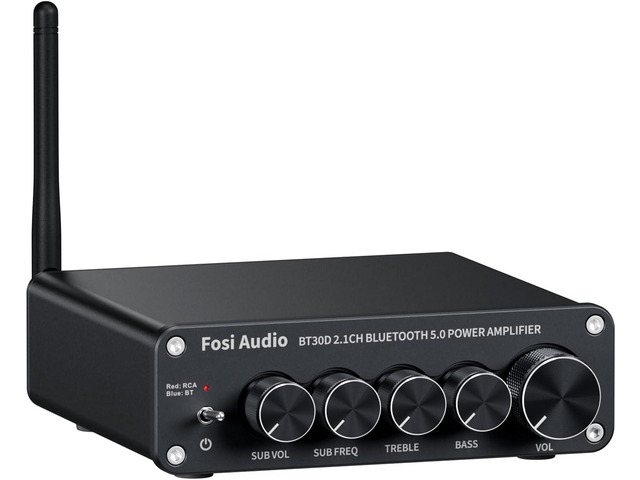 Fosi Audio BT30D Bluetooth 5.0 Stereo Audio Receiver Amplifier 2.1 Channel Mini Hi-Fi Class D Integrated Amp 50 Watt x2+100 Watt for Home Outdoor...