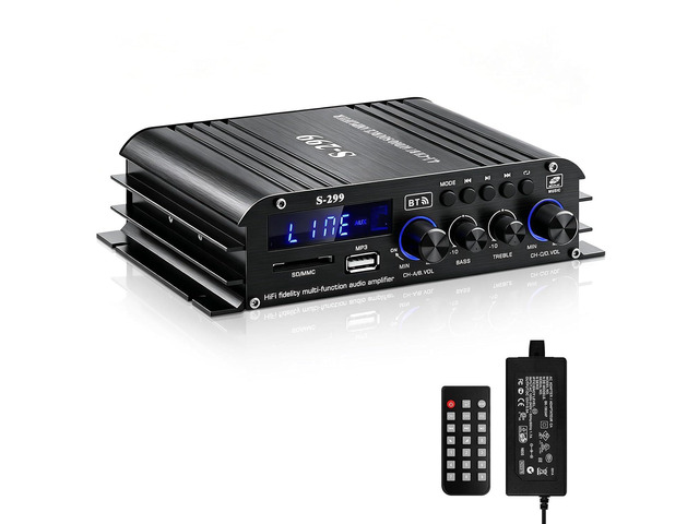Audio Power Amplifier for Home Speakers -S-299 Bluetooth 5.0 Power Amp 4.1 Channel RMS 40Wx4 Subwoofer AMP DC 12V/5A Mini Integrated Digital...