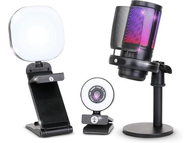 Webcam Streaming Kit with USB RGB Microphone & LED Light 1080P 30FPS Streaming Camera Bundle for Twitch, YouTube, Podcasting, WFH PC & Mac.