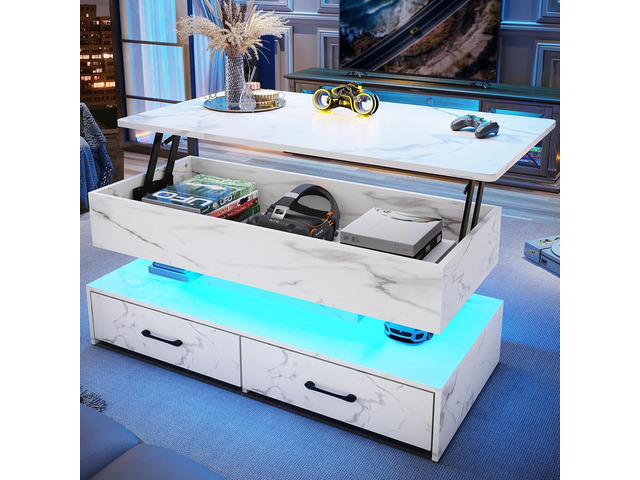 SEDETA 40' Lift Top Coffee Table, Coffee Tables with Storage for Living Room, Small Coffee Table with 2 Drawers & LED Light for Dining Reception...