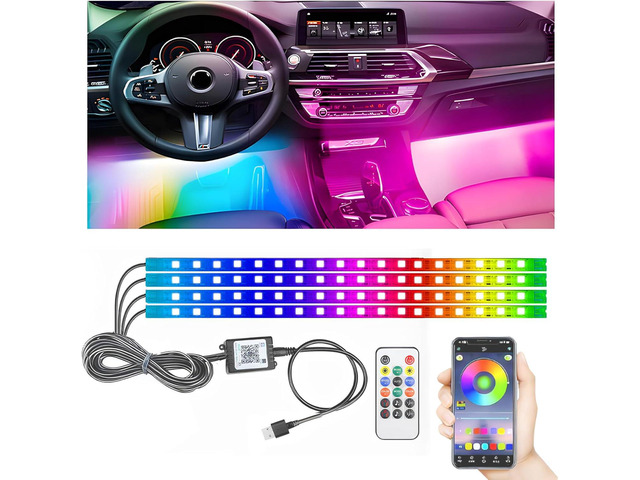 STONEBANKS 5.7FT LED Interior Light for Car, 48LEDs RGB USB Under Dash Lighting, Footwell Neon Internal Lights Kit, Smart APP and Remote Dual...