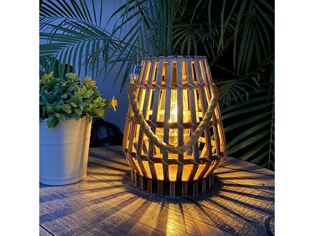 Solar Hanging Lantern Outdoor, Waterproof Natural Bamboo Lanterns with Handle Edison Bulb Design Solar Table Lamp Lights Decoration for Courtyard...