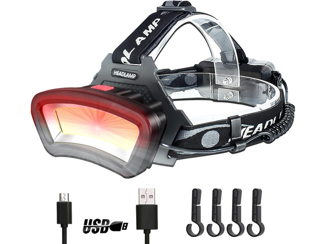 DARKBEAM Hard hat Headlamp COB LED Floodlight with Red Light USB Rechargeable 2000 Lumen - Car Maintenance and Night Construction - Included...