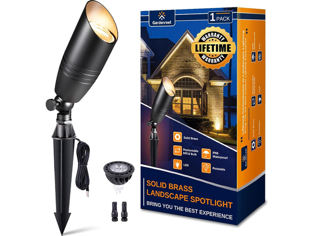 Gardenreet Landscape Spotlights Low Voltage - Brass 12V Outdoor Uplight LED, Wired Spot Lights IP65 Waterproof, Black for Exterior Garden Yard Tree...