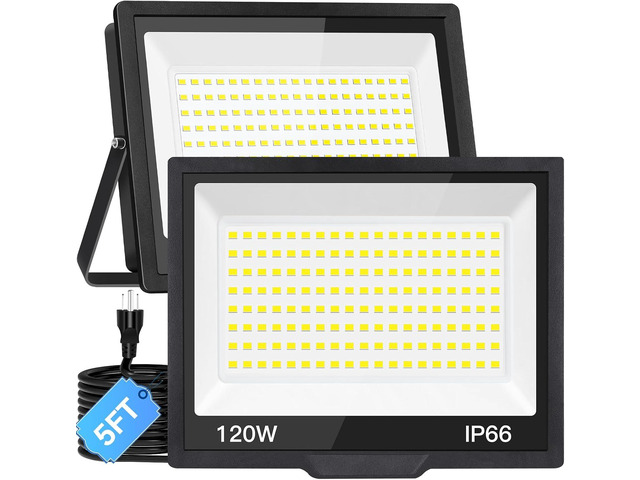 120W LED Flood Light Outdoor with Plug, 14400Lm Super Brighter Security Lights with Wire, IP66 Waterproof LED Work Light, 5000K Daylight White...