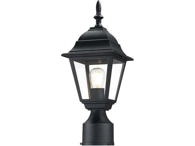 LIT-PaTH Outdoor Post Lighting Fixture Pole Lantern, E26 Medium Base Max 60W, Aluminum Housing Plus Clear Glass, Bulb Not Included, Matte Black.