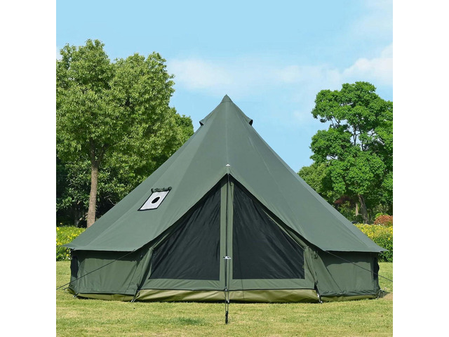 Cotton Canvas Bell Tent with Stove Jack, Roomy Yurt for Family Glamping Camping, 4 Season Tent with Zipped Removable Floor