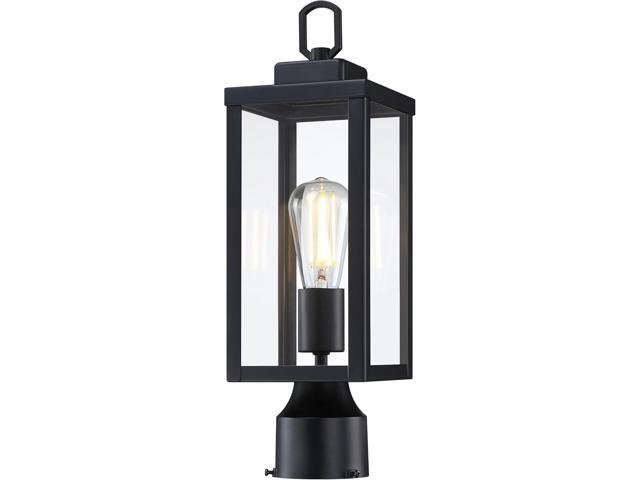 GRUENLICH Outdoor Post Lighting Fixture Pole Lantern, E26 Medium Base Max 60W, Metal Housing Plus Glass, Matte Black Finish, Bulb Not Included, 1 Pack