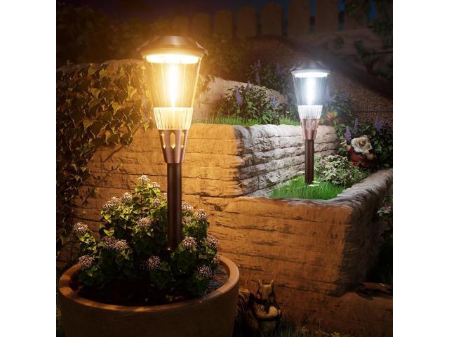 BITPOTT Solar Pathway Lights Outdoor, 8 Pack Bright 2-in-1 Warm & Cold Solar Lights Outdoor, IP65 Waterproof Garden Lights Solar Powered Walkway.