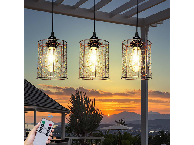 Battery Operated Hanging Outdoor Chandelier, Battery Pendant Light, Gazebo Lights Outdoor Waterproof, 4 AA Batteries, for Gazebo, Pergola, Porch,...