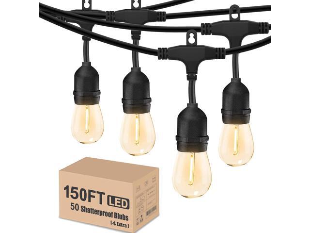 Achin Outdoor String Lights 150 Feet LED Waterproof Patio Lights with 50 Shatterproof Dimmable Warm Edison Bulbs String Lights for Outdoor Gazebo.