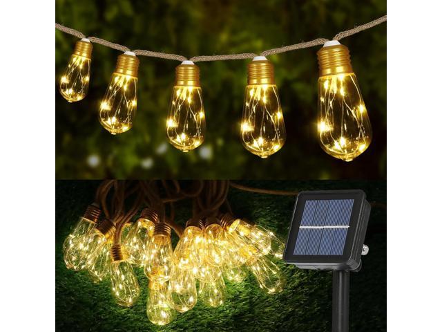 Solar String Lights, Solar Outdoor String Lights, 24FT Solar Powered Patio Lights with 20 Shatterproof Bulbs, Waterproof Vintage Rope Hemp & 8.