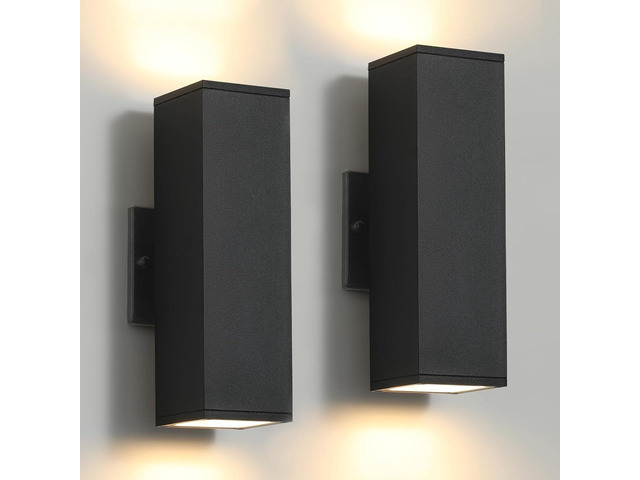 tewei LED Square Up and Down Lights Outdoor Wall Lights, Matte Black Exterior Lighting Fixtures with 7W LED Bulbs, Modern Outdoor Sconce Lights for...