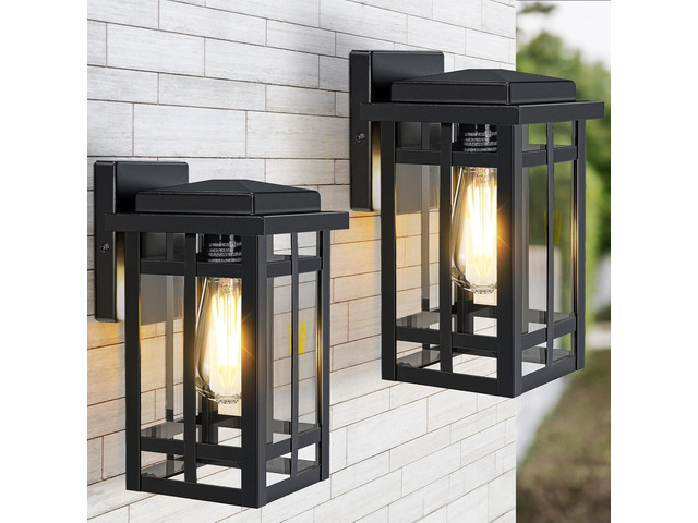 Outdoor Wall Light Fixtures 9.76'', Waterproof Porch Lights Lantern, Exterior Modern Matte Black Wall Mount Lighting, Anti-Rust E26 Socket Outside...