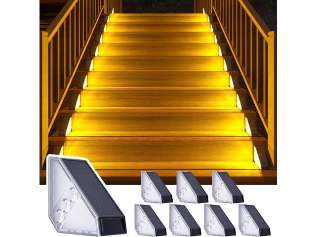 ROSHWEY Solar Step Lights Outdoor Waterproof, 8 Pack Triangle Solar Stair Lights for Outside, LED Deck Light Outdoor Decor Lighting for Patio Porch.