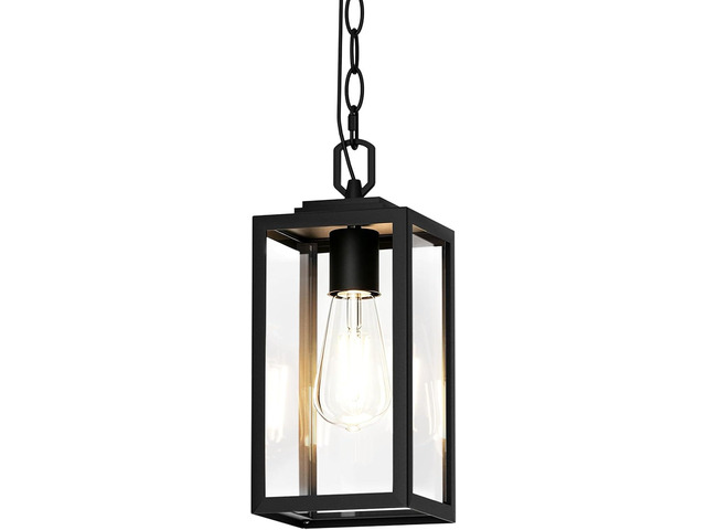 Modern Outdoor Pendant Light, 1-Light Outdoor Hanging Lantern Light, Matte Black Aluminum with Clear Glass, Exterior Pendant Lighting Fixture for...