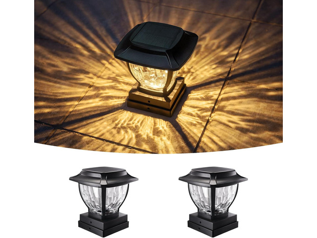 Solar Post Cap Lights Outdoor, Glass Deck Fence Post Cap Light Solar Powered for 4x4 Vinyl/Wooden Posts, Solar Lamp Post Light with 2 Lighting...