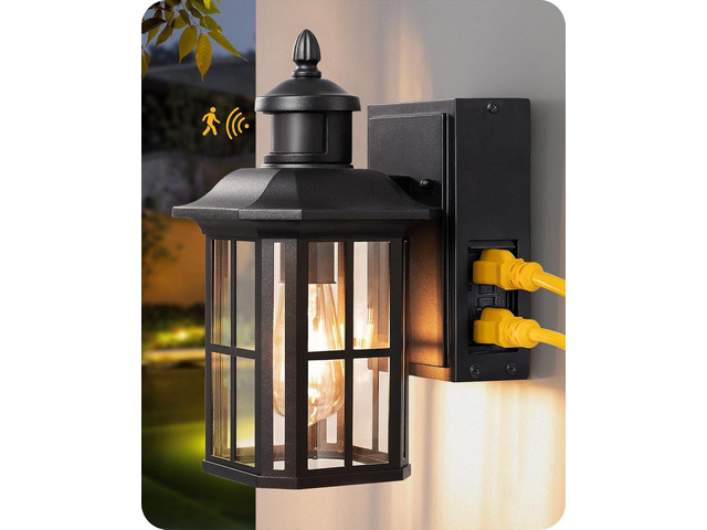 EDISHINE Outdoor Wall Lights with GFCI Outlet, Motion Sensor Porch Light for House, Dusk to Dawn Exterior Lighting Fixtures, Waterproof Outdoor...