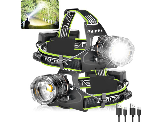 Aikertec Rechargeable Headlamp 2 Pack, Super Bright Headlamp for Adults, IPX7 Waterproof, Adjustable Zoom & Red Light, 8 Modes for Camping, Hiking,...