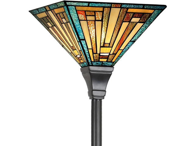 Tiffany Torchiere Floor Lamp Mission Style Green Stained Glass Torch Light 70' Tall Antique Standing Corner Light for Living Room Bedroom Home Office