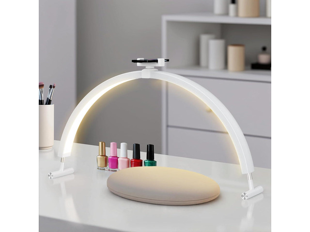 Mznoo Half Moon Light for Nail Desk, 30'', White Phone Holder, 3 Color Modes, 5 Brightness Levels, Professional Nail Tech Light, Manicure Salon...