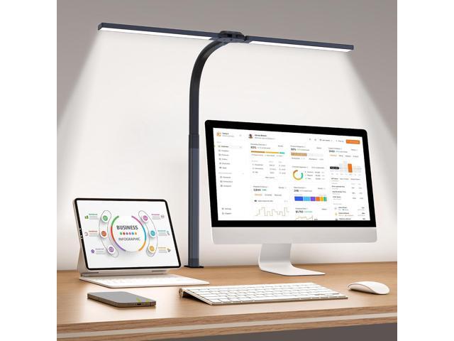 LED Desk Lamp for Home Office, Eye-Caring Desk Light with Clamp, 24W Double Head Architect Task Lamp Stepless Dimming, Flexible Gooseneck Bright.