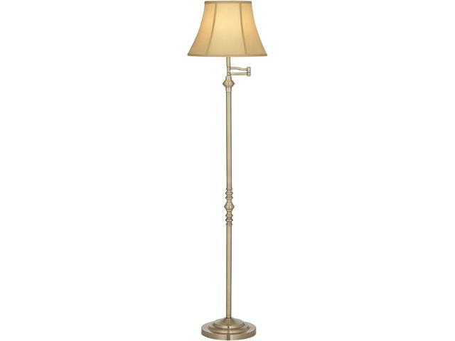 Regency Hill Montebello Traditional Adjustable Swing Arm Floor Lamp Standing 60' Tall Antique Brass Metal Column Golden Tan Bell Shade for Living.