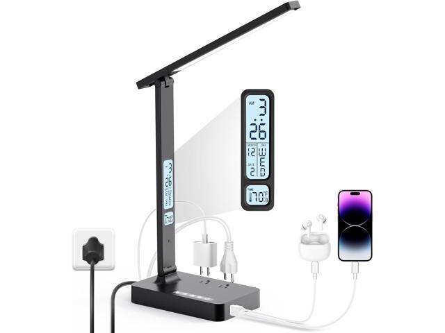 Infiway Desk Lamp with USB Charging Port: LED Stepless Dimmable Eye Caring Desk Light for Home Office - 1 Type-C, 1 USB-A Charging Port, 2 AC Power.