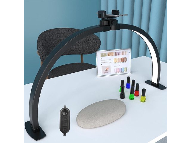 iVict Half Moon Light for Nail Desk, 29In 40W Nails Tech Light with Phone Stand, 10 Adjustable Brightness, 3 Color Temperature Led Desk lamp for...