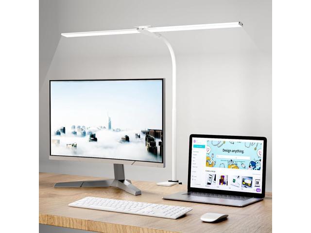 Hensam LED Desk Lamp with Clamp, Double Head Desk Light for Home Office, Dimmable Desktop Light, 12W 1400lm Eye-Caring Architect Table Lamp for...