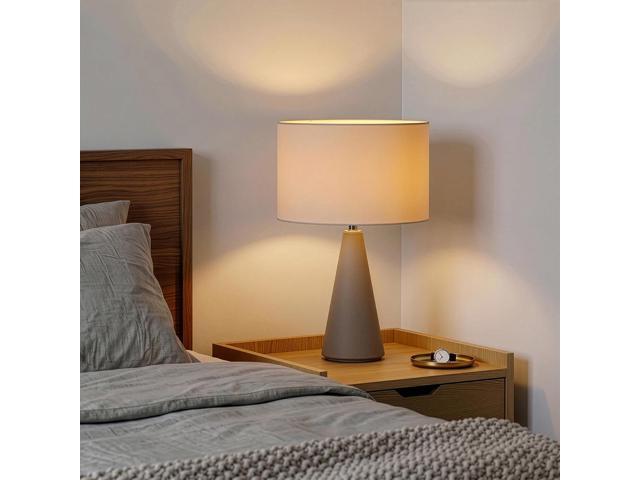 Brightech Nathaniel LED Table Lamp - Modern White Cement Tower Table Lamp for Bedside, Nightstand, Desk - Cozy Soft White Light for Living Room,.