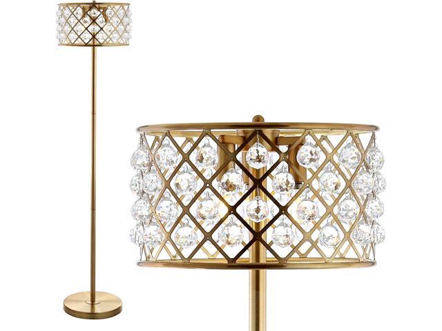 JONATHAN Y 60' Brass Gold LED Floor Lamp for Living Room Bedroom Home Office, with Clear Crystal Metal Drum Shade, Modern Tall Standing Pole Light,...