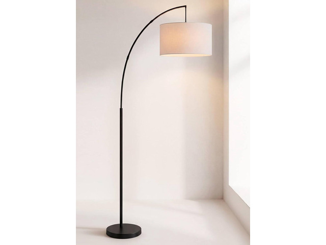 360 Lighting Cora Mid Century Modern Arc Floor Lamp 72' Tall Black Metal White Linen Fabric Drum Shade Decor for Living Room Reading House Bedroom...