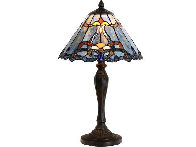 Bieye L10683 Baroque Tiffany Style Stained Glass Table Lamp Night Light with 12 Inch Wide Blue Lampshade for Bedside Bedroom Living Room, 20 inch Tall