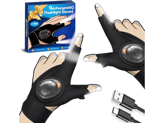 PARIGO Flashlight Gloves for Men Rechargeable (1 Pair) Stocking Stuffers for Men Dad Him Husband Teen Boys, Christmas Birthday Gifts Cool Gadgets...