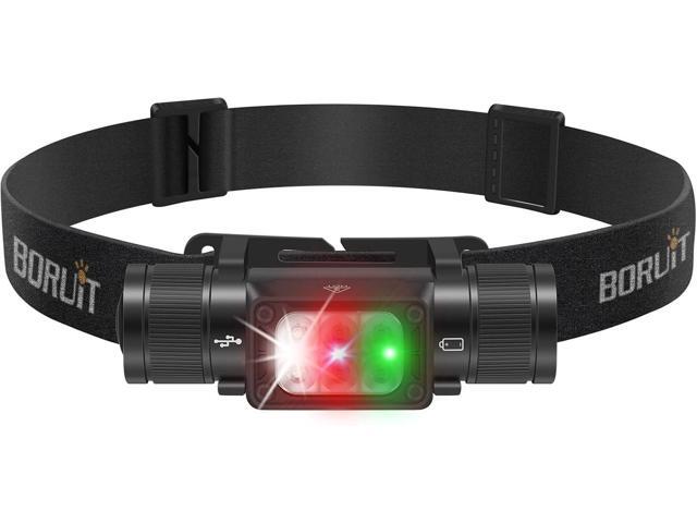 BORUIT Headlamp with Red Green Light, Head Lamps Led Rechargeable Super Bright 1000 lumens, 180° Adjustable Head Light, 7 Modes, IP67 Waterproof.