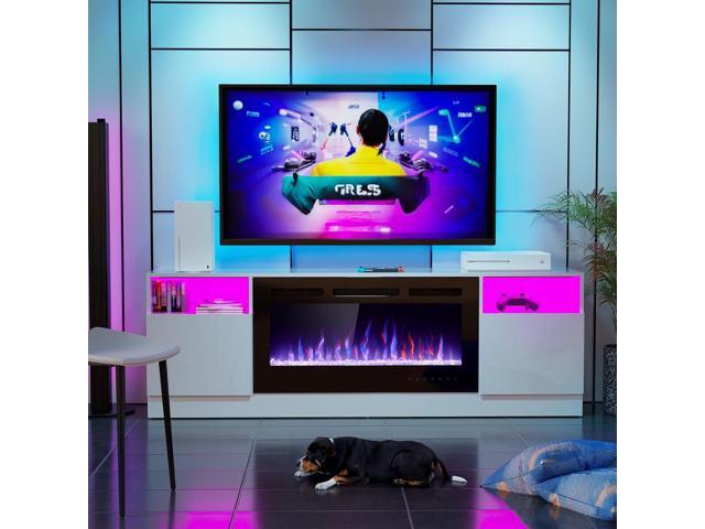 AHB Fireplace TV Stand, LED Light Entertainment Center with 36 Electric Fireplace and Storage Cabinet, Media Console Table for TVs Up to 80 Inches,...