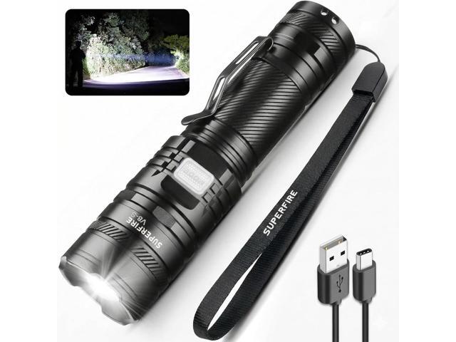 SuperFire Tactical Flashlight Rechargeable, USB-C 2300 Lumens LED Flashlight with Zoom, 5 Modes, IP46 Waterproof for Camping, Emergency & Power...