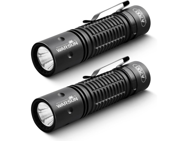 WARSUN Rechargeable Flashlight 2 Pack, Compact LED Flashlights with 700 Lumens Turbo, USB-C, Tail Switch, Aluminum Body, Pocket Clip, Small...