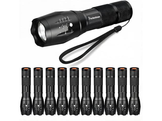 Pocketman LED Tactical Flashlight Super Bright LED Flashlights Portable Outdoor Water Resistant Torch with 5 Light Modes10Pack