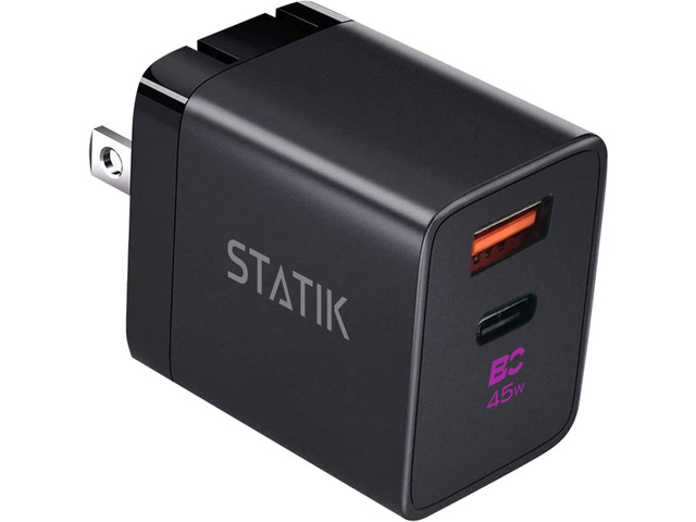 STATIK Fast-Charging GaN Power Adapter - 48W Dual USB C & USB - Foldable Compact Charger for iPhone, iPad, Samsung, Pixel - Smart Overheat...
