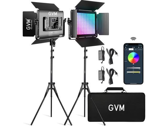 GVM RGB LED Video Light with Bluetooth Control, 60W Photography Studio Lighting Kit with Stands, 2-Packs 880RS Dimmable Led Panel Light for.