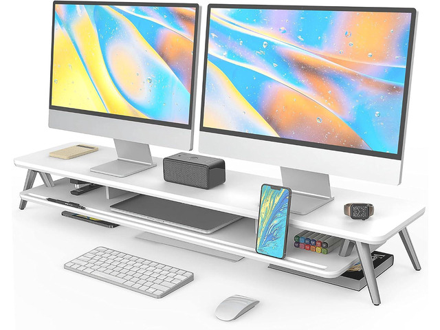 Fenge Dual Monitor Stand, Monitor Stands Riser for 2 monitors, 42.5 Inch Wood Desk Shelf with Storage Organizer and Cable Management for Office...
