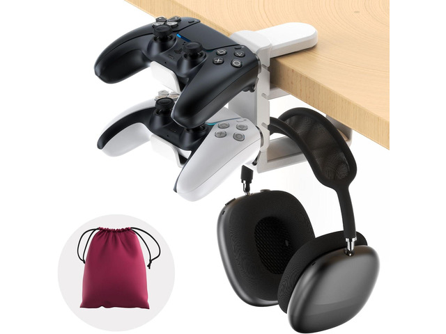 3in1 Rotating Headphone Holder - EURPMASK 3in1 PC Gaming Headset Holder w/Detachable Controller Holder, Adjustable Clamp-on Headset Stand,Headphone...
