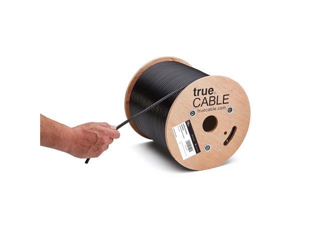 TRUE CABLE Cat5e Outdoor Bulk Ethernet Cable, Shielded, 500ft, Black, UV Resistant, OSP Jacket, 24AWG Solid Bare Copper, 350MHz, PoE++ (4PPoE)