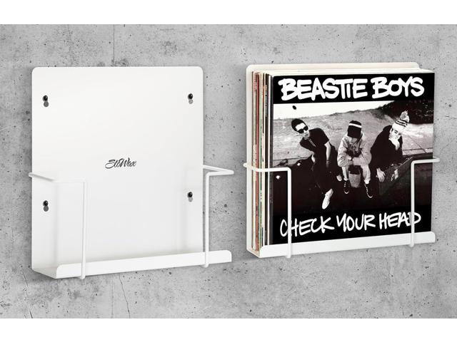 Vinyl Display Holder 2pk - Matte White Record Shelf - Wall Mount - Fits 30 LP's - Minimalist Steel Shelves - Organizer Stand - Frame Album Art