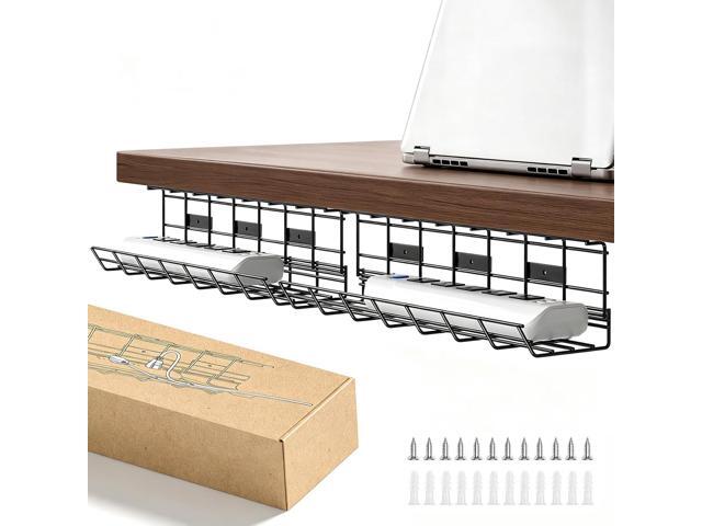 2 Pack DELAMU Under Desk Cable Management Tray, Metal Cord Cable Organizer for Desk, Easy Install Pre-drilled Wire Management Wire Organizer for.