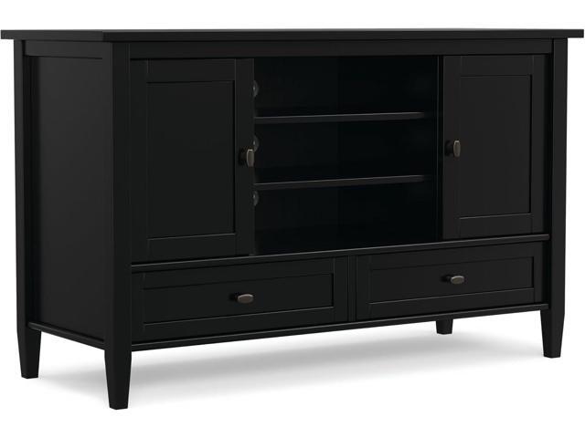 SIMPLIHOME Warm Shaker 72' Wide Solid Wood TV Stand in Hickory Brown